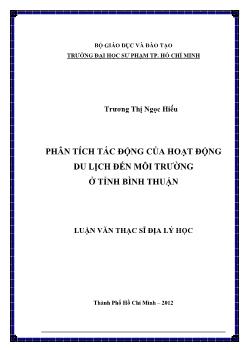 Luận văn Phân tích tác động của hoạt động du lịch đến môi trường ở tỉnh Bình Thuận