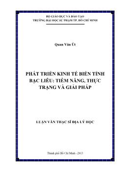 Luận văn Phát triển kinh tế biển tỉnh Bạc Liêu: tiềm năng, thực trạng và giải pháp