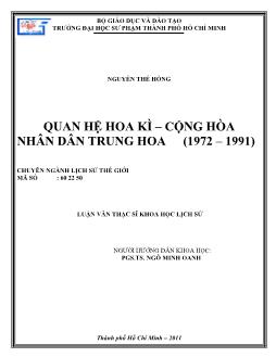 Luận văn Quan hệ Hoa Kì – Cộng hòa nhân dân Trung Hoa (1972 – 1991)