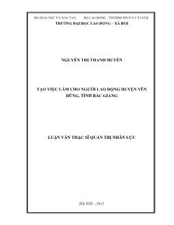Luận văn Tạo việc làm cho người lao động huyện Yên Dũng, tỉnh Bắc Giang