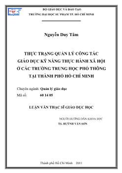 Luận văn Thực trạng quản lý công tác giáo dục kỹ năng thực hành xã hội ở các trường trung học phổ thông tại thành phố Hồ Chí Minh