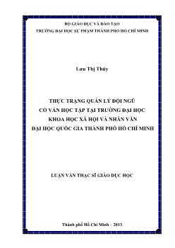 Luận văn Thực trạng quản lý đội ngũ cố vấn học tập tại trường đại học khoa học xã hội và nhân văn đại học quốc gia thành phố Hồ Chí Minh