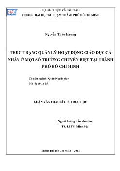 Luận văn Thực trạng quản lý hoạt động giáo dục cá nhân ở một số trường chuyên biệt tại thành phố Hồ Chí Minh