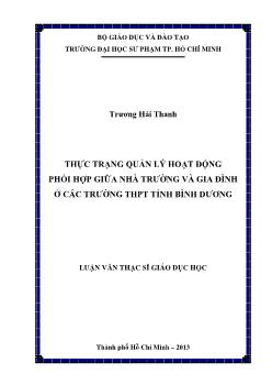 Luận văn Thực trạng quản lý hoạt động phối hợp giữa nhà trường và gia đình ở các trường THPT tỉnh Bình Dương