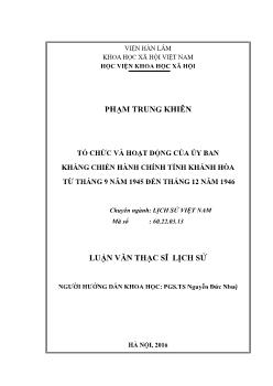 Luận văn Tổ chức và hoạt động của ủy ban kháng chiến hành chính tỉnh Khánh Hòa từ tháng 9 năm 1945 đến tháng 12 năm 1946