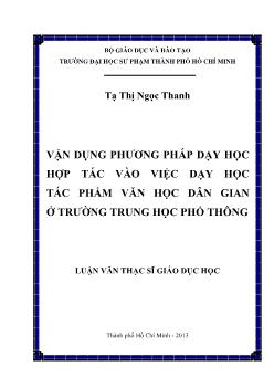 Luận văn Vận dụng phương pháp dạy học hợp tác vào việc dạy học tác phẩm văn học dân gian ở trường trung học phổ thông