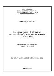 Tóm tắt Luận án Âm nhạc nghi lễ dân gian trong văn hóa của người Khmer ở Sóc Trăng