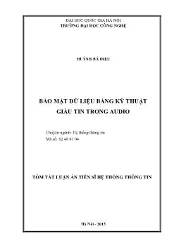 Tóm tắt Luận án Bảo mật dữ liệu bằng kỹ thuật giấu tin trong audio