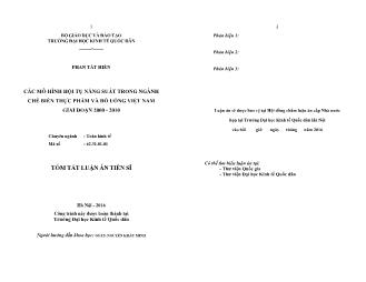 Tóm tắt Luận án Các mô hình hội tụ năng suất trong ngành chế biến thực phẩm và đồ uống Việt Nam giai đoạn 2000-2010