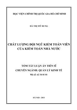 Tóm tắt Luận án Chất lượng đội ngũ kiểm toán viên của kiểm toán nhà nước