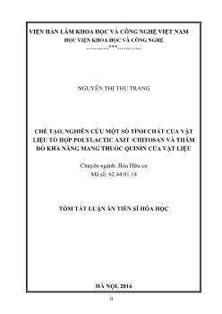 Tóm tắt Luận án Chế tạo, nghiên cứu một số tính chất của vật liệu tổ hợp polylactic axit /chitosan và thăm dò khả năng mang thuốc quinin của vật liệu