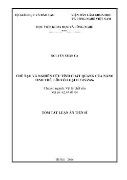 Tóm tắt Luận án Chế tạo và nghiên cứu tính chất quang của nano tinh thể lõi/vỏ loại II CdS/ZnSe