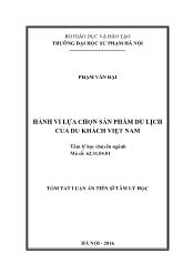 Tóm tắt Luận án Hành vi lựa chọn sản phẩm du lịch của du khách Việt Nam