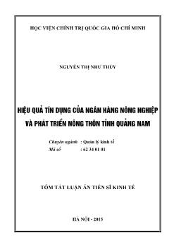 Tóm tắt Luận án Hiệu quả tín dụng của ngân hàng nông nghiệp và phát triển nông thôn tỉnh Quảng Nam