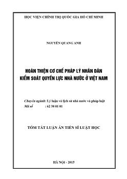 Tóm tắt Luận án Hoàn thiện cơ chế pháp lý nhân dân kiểm soát quyền lực nhà nước ở Việt Nam