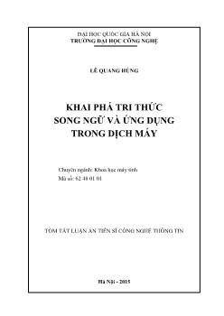 Tóm tắt Luận án Khai phá tri thức song ngữ và ứng dụng trong dịch máy