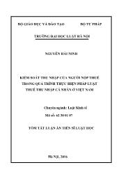 Tóm tắt Luận án Kiểm soát thu nhập của người nộp thuế trong quá trình thực hiện pháp luật thuế thu nhập cá nhân ở Việt Nam