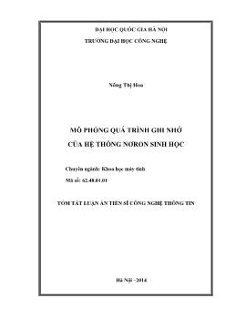 Tóm tắt Luận án Mô phỏng quá trình ghi nhớ của nơron sinh học