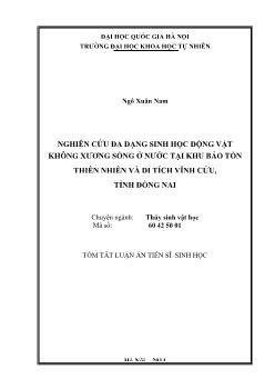 Tóm tắt Luận án Nghiên cứu đa dạng sinh học động vật không xương sống ở nước tại khu bảo tồn thiên nhiên và di tích vĩnh cửu, tỉnh Đồng Nai