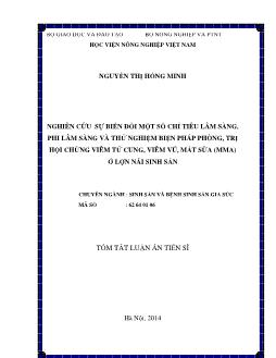 Tóm tắt Luận án Nghiên cứu sự biến đổi một số chỉ tiêu lâm sàng, phi lâm sàng và thử nghiệm biện pháp phòng, trị hội chứng viêm tử cung, viêm vú, mất sữa (MMA) ở lợn nái sinh sản