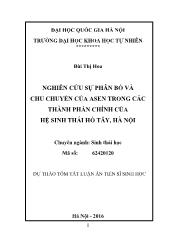 Tóm tắt Luận án Nghiên cứu sự phân bố và chu chuyển của asen trong các thành phần chính của hệ sinh thái Hồ Tây, Hà Nội