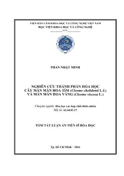 Tóm tắt Luận án Nghiên cứu thành phần hóa học cây màn màn hoa tím (Cleome chelidonii L.f.) và màn màn hoa vàng (Cleome viscosa L.)