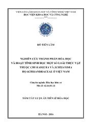 Tóm tắt Luận án Nghiên cứu thành phần hóa học và hoạt tính sinh học một số loài thực vật thuộc chi Kadsura và Schisandra, họ Schisandraceae ở Việt Nam