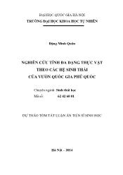 Tóm tắt Luận án Nghiên cứu tính đa dạng thực vật theo các hệ sinh thái của Vườn quốc gia Phú Quốc