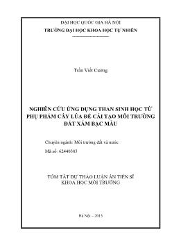 Tóm tắt Luận án Nghiên cứu ứng dụng than sinh học từ phụ phẩm cây lúa để cải tạo môi trường đất xám bạc màu