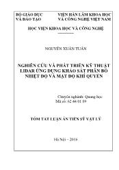 Tóm tắt Luận án Nghiên cứu và phát triển kỹ thuật Lidar ứng dụng khảo sát phân bố nhiệt độ và mật độ khí quyển