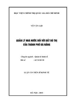 Tóm tắt Luận án Quản lý nhà nước đối với đất đô thị của thành phố Đà Nẵng