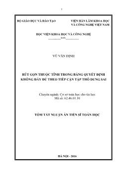 Tóm tắt Luận án Rút gọn thuộc tính trong bảng quyết định không đầy đủ theo tiếp cận tập thô dung sai