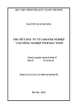 Tóm tắt Luận án Thu hút đầu tư của doanh nghiệp vào nông nghiệp tỉnh Bắc Ninh