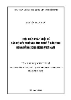 Tóm tắt Luận án Thực hiện pháp luật về bảo vệ môi trường làng nghề ở các tỉnh Đồng bằng sông Hồng Việt Nam