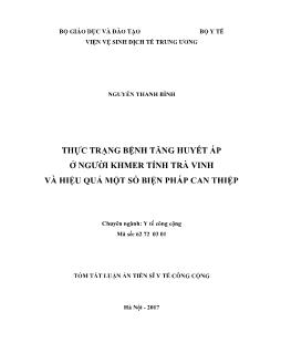 Tóm tắt Luận án Thực trạng bệnh tăng huyết áp ở người Khmer tỉnh Trà Vinh và hiệu quả một số biện pháp can thiệp