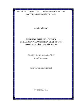 Tóm tắt Luận án Tình hình chất hữu cơ, mùn và các biện pháp cải thiện chất hữu cơ trong đất xám tỉnh Bắc Giang