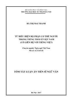 Tóm tắt Luận án Từ biểu hiện bộ phận cơ thể người trong tiếng Thái ở Việt Nam (có liên hệ với Tiếng Việt)