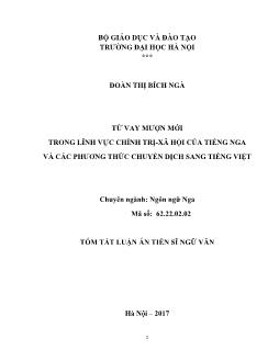 Tóm tắt Luận án Từ vay mượn mới trong lĩnh vực chính trị-xã hội của tiếng Nga và các phương thức chuyển dịch sang tiếng Việt