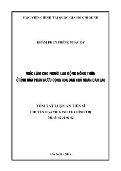 Tóm tắt Luận án Việc làm cho người lao động nông thôn ở tỉnh Hủa Phăn nước Cộng hòa dân chủ nhân dân Lào