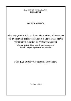 Tóm tắt Luận văn Bảo hộ quyền tác giả trước những xâm phạm từ internet trên thế giới và Việt Nam: Phân tích dưới góc độ quyền con người