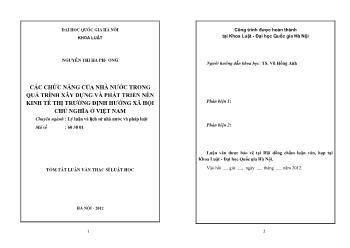 Tóm tắt Luận văn Các chức năng của nhà nước trong quá trình xây dựng và phát triển nền kinh tế thị trường định hướng xã hội chủ nghĩa ở Việt Nam