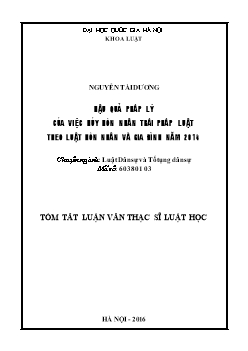 Tóm tắt Luận văn Hậu quả pháp lý của việc hủy hôn nhân trái pháp luật theo luật hôn nhân và gia đình năm 2014