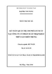 Tóm tắt Luận văn Kế toán quản trị chi phí sản xuất tại Công ty cổ phần xuất nhập khẩu thủy sản miền trung
