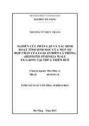 Tóm tắt Luận văn Nghiên cứu phân lập và xác định hoạt tính sinh học của một số hợp chất của loài An điền lá thông (Hedyotis pinifolia Wall ex G. Don) tại Thừa thiên Huế