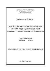 Tóm tắt Luận văn Nghiên cứu việc sử dụng thông tin kế toán phục vụ ra quyết định tại công ty cổ phần may Trường Giang