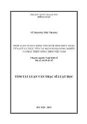 Tóm tắt Luận văn Pháp luật về huy động vốn dƣới hình thức nhận tiền gửi và thực tiễn tại ngân hàng nông nghiệp và phát triển nông thôn Việt Nam