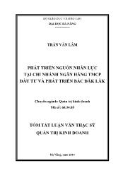 Tóm tắt Luận văn Phát triển nguồn nhân lực tại chi nhánh ngân hàng TMCP đầu tư và phát triển Bắc Đăk Lăk