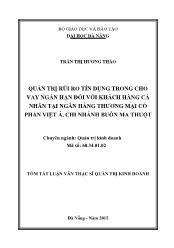 Tóm tắt Luận văn Quản trị rủi ro tín dụng trong cho vay ngắn hạn đối với Khách hàng cá nhân tại Ngân hàng thương mại cổ phần Việt Á - Chi nhánh Buôn Ma Thuột