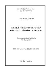 Tóm tắt Luận văn Thu hút vốn đầu tư trực tiếp nước ngoài vào tỉnh Quảng Bình