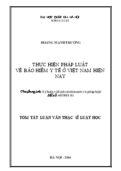 Tóm tắt Luận văn Thực hiện pháp luật về bảo hiểm y tế ở Việt Nam hiện nay